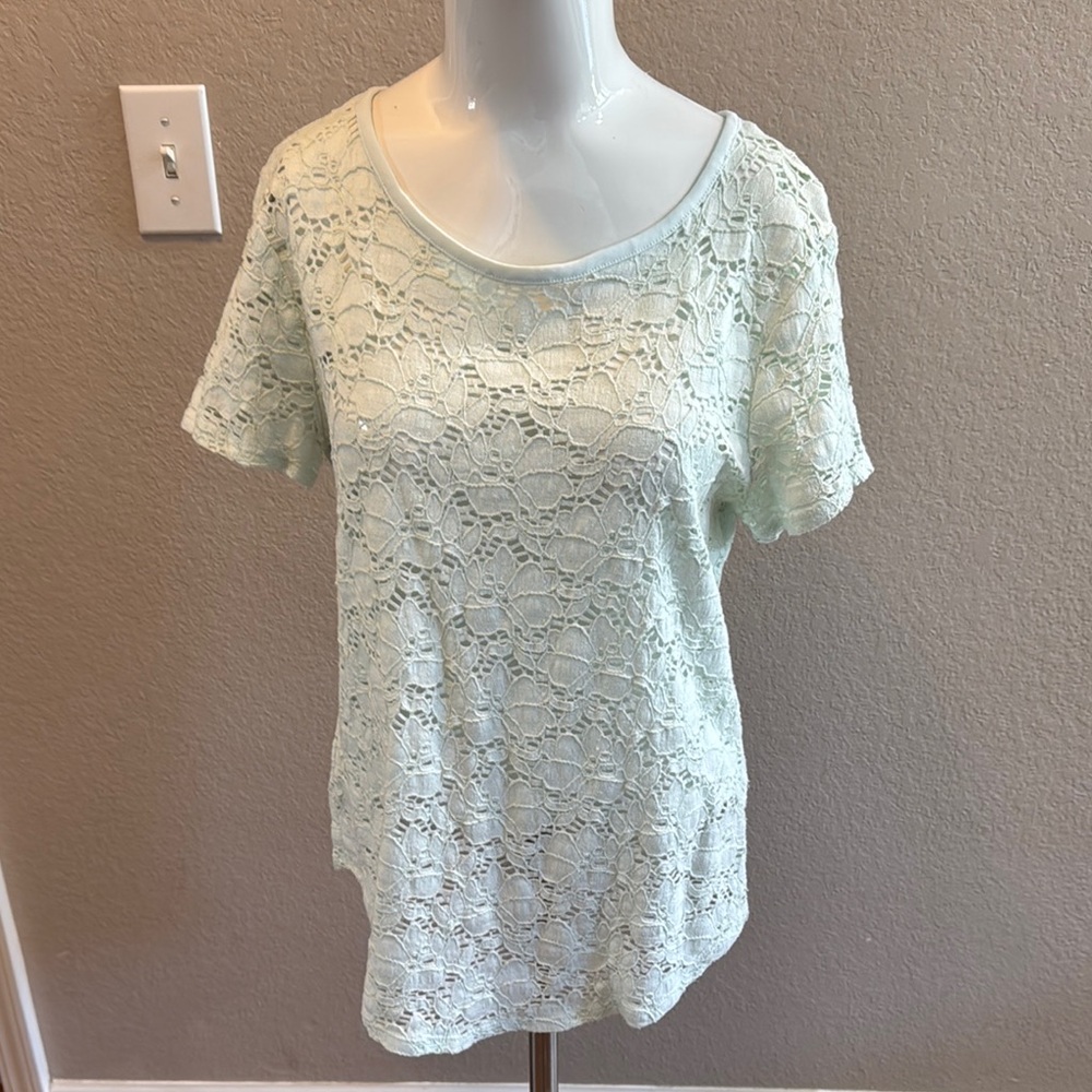 LOFT Green‎ Lace Blouse Relaxed Fit size medium